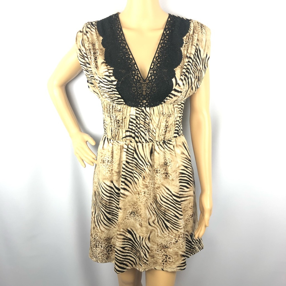 Bebe Animal Print V Neck Dress Size XS